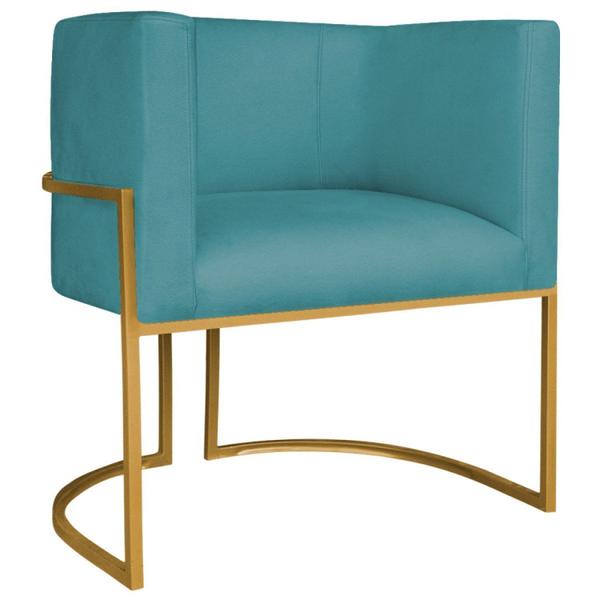 Imagem de Poltrona Decorativa Base de Ferro Suede Munique Azul Turquesa/Dourado