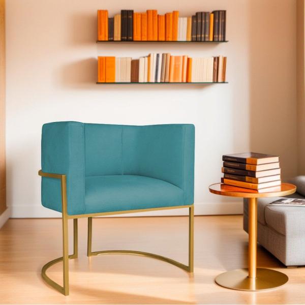 Imagem de Poltrona Decorativa Base de Ferro Suede Munique Azul Turquesa/Dourado