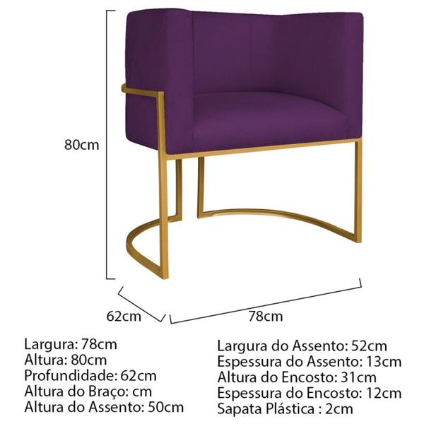 Imagem de Poltrona Decorativa Base de Ferro Suede Munique Roxo/Dourado