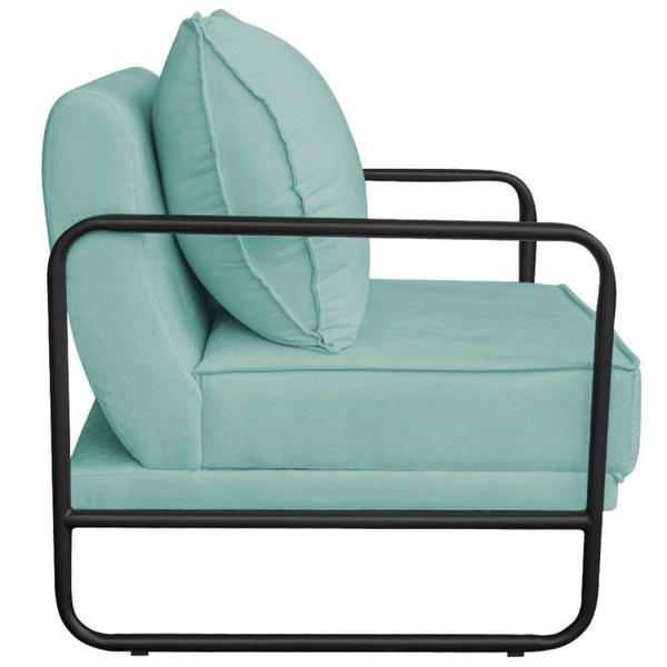 Poltrona Decorativa Base de Ferro Suede Santiago Azul Tiffany/Preto - Maranata Estofados Imagem de Poltrona Decorativa Base de Ferro Suede Santiago Azul Tiffany/Preto