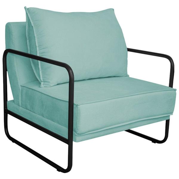 Poltrona Decorativa Base de Ferro Suede Santiago Azul Tiffany/Preto - Maranata Estofados Imagem de Poltrona Decorativa Base de Ferro Suede Santiago Azul Tiffany/Preto