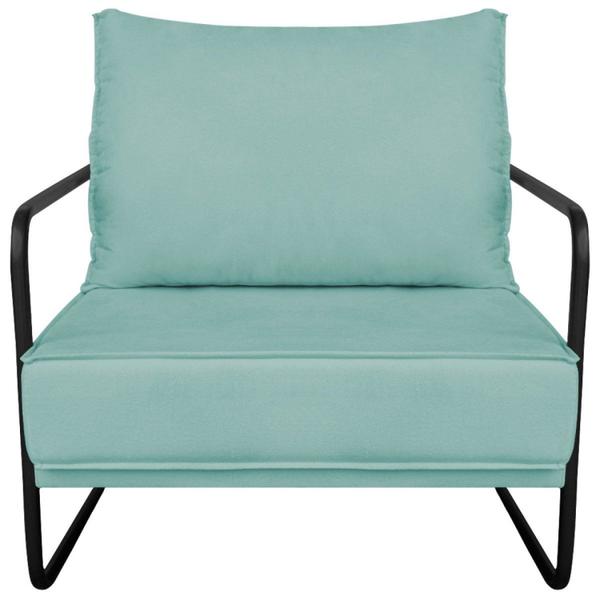 Poltrona Decorativa Base de Ferro Suede Santiago Azul Tiffany/Preto - Maranata Estofados Imagem de Poltrona Decorativa Base de Ferro Suede Santiago Azul Tiffany/Preto