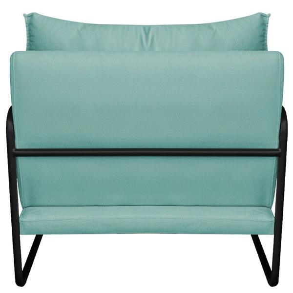 Poltrona Decorativa Base de Ferro Suede Santiago Azul Tiffany/Preto - Maranata Estofados Imagem de Poltrona Decorativa Base de Ferro Suede Santiago Azul Tiffany/Preto