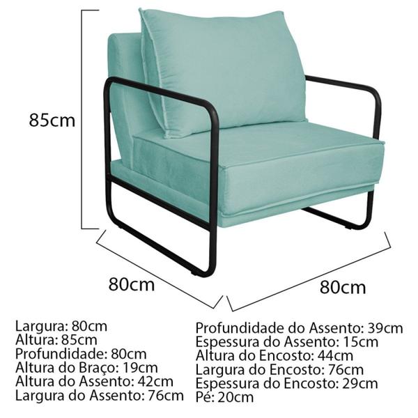Poltrona Decorativa Base de Ferro Suede Santiago Azul Tiffany/Preto - Maranata Estofados Imagem de Poltrona Decorativa Base de Ferro Suede Santiago Azul Tiffany/Preto