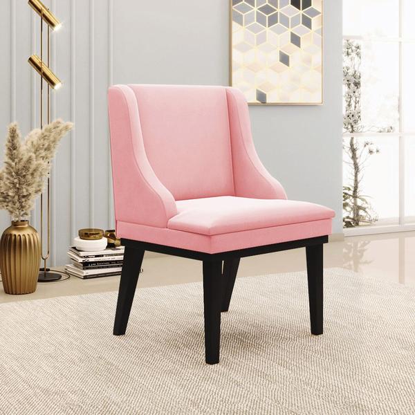 Imagem de Poltrona Decorativa Base Fixa de Madeira Firenze Suede Rosa Bebê/Preto G19 - Gran Belo