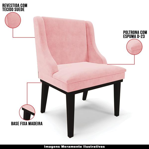 Imagem de Poltrona Decorativa Base Fixa de Madeira Firenze Suede Rosa Bebê/Preto G19 - Gran Belo