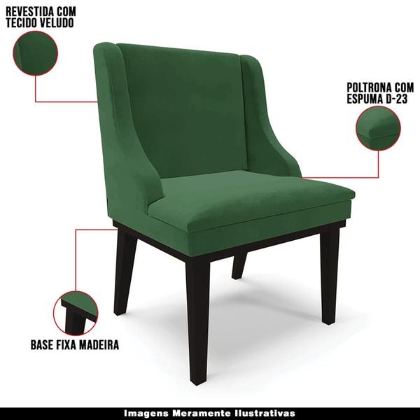 Imagem de Poltrona Decorativa Base Fixa de Madeira Firenze Veludo Verde/Preto G19 - Gran Belo