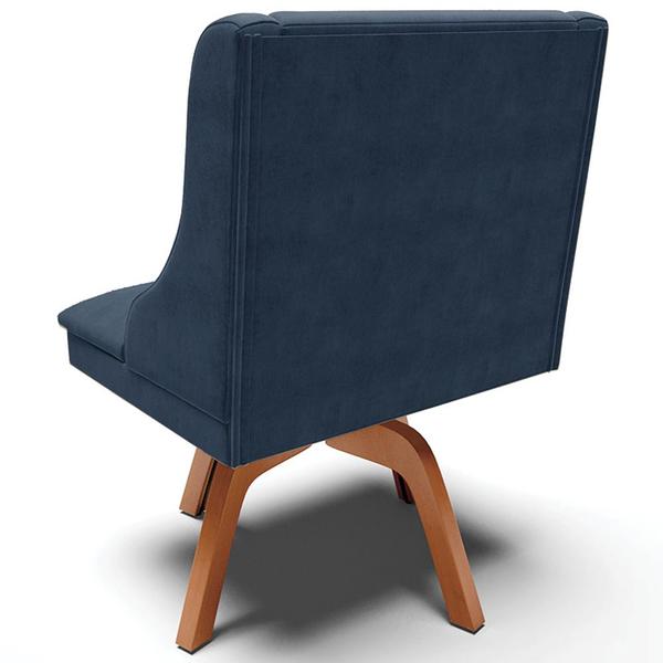 Imagem de Poltrona Decorativa Base Giratória de Madeira Firenze Suede Azul Marinho/Natural G19 - Gran Belo