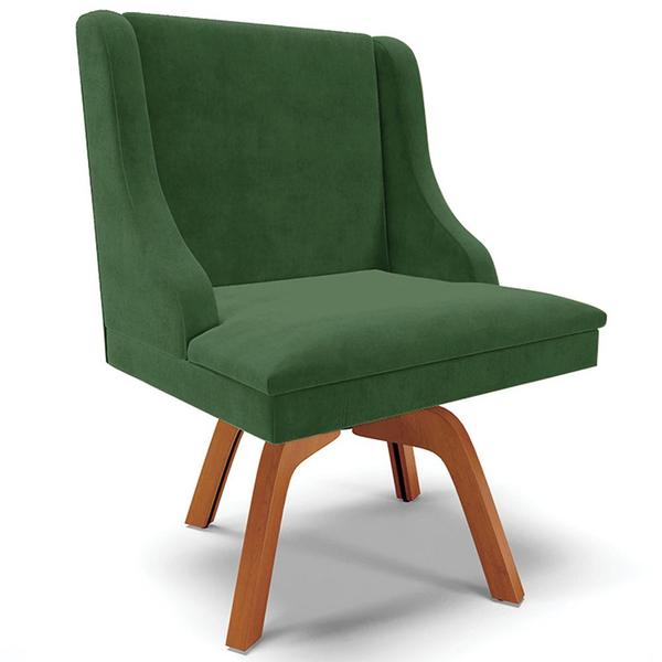 Imagem de Poltrona Decorativa Base Giratória de Madeira Firenze Suede Verde Esmeralda/Natural G19 - Gran Belo