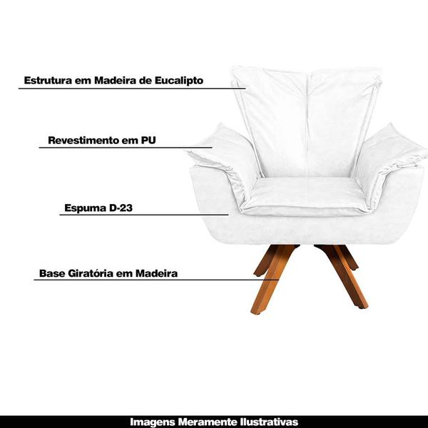 Imagem de Poltrona Decorativa Base Giratória em Madeira Charger PU Branco G19 - Gran Belo