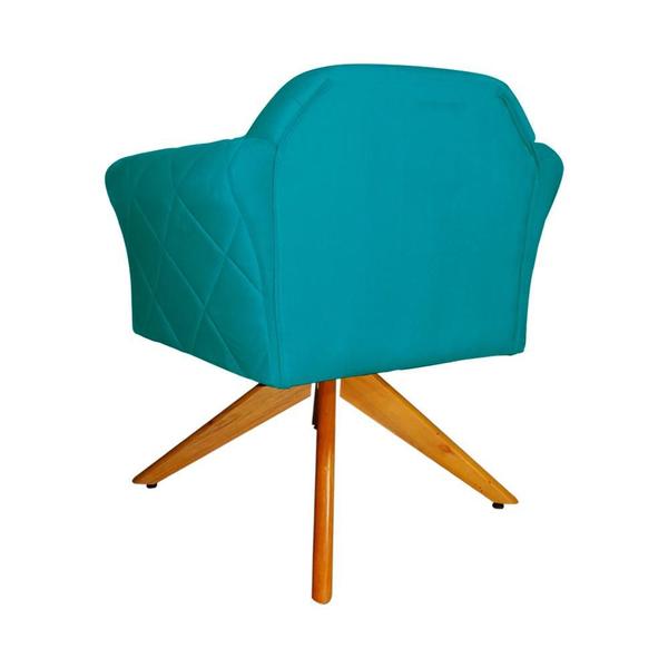 Imagem de Poltrona Decorativa Base Giratoria Madeira Marcela Suede Azul Turquesa - LM DECOR