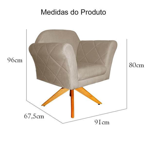 Imagem de Poltrona Decorativa Base Giratoria Madeira Marcela Suede Cappuccino - LM DECOR