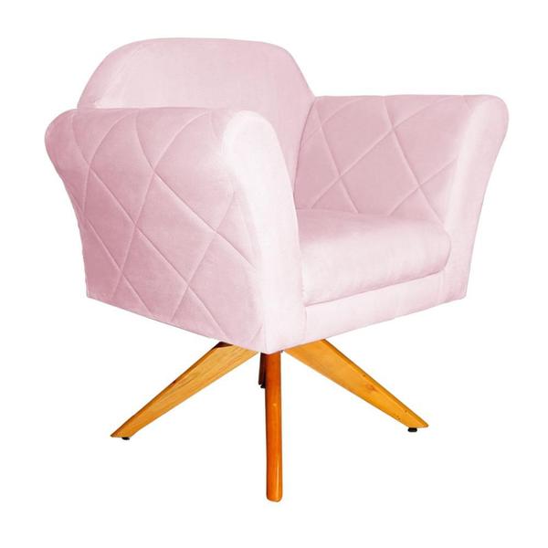 Imagem de Poltrona Decorativa Base Giratoria Madeira Marcela Suede Rosa Bebe - LM DECOR