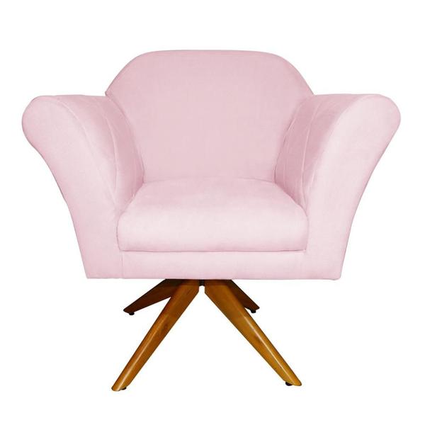 Imagem de Poltrona Decorativa Base Giratoria Madeira Marcela Suede Rosa Bebe - LM DECOR