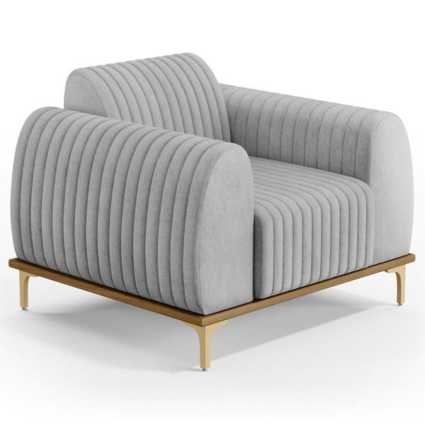 Imagem de Poltrona Decorativa Base Gold Molino D06 Linho D-315 Cinza - Mpozenato