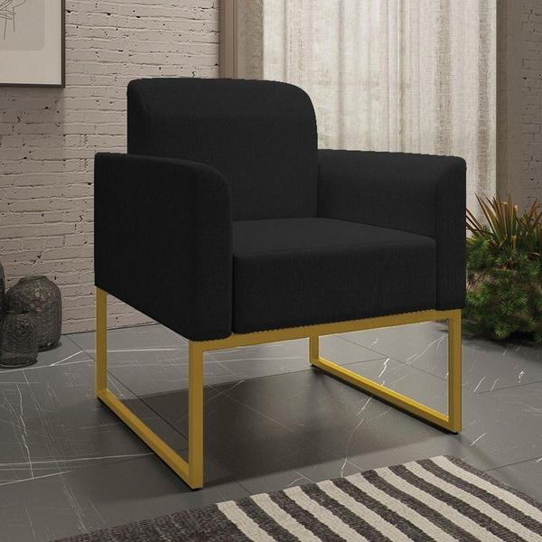 Imagem de Poltrona Decorativa Base Industrial Dourada A79 Linho Preto