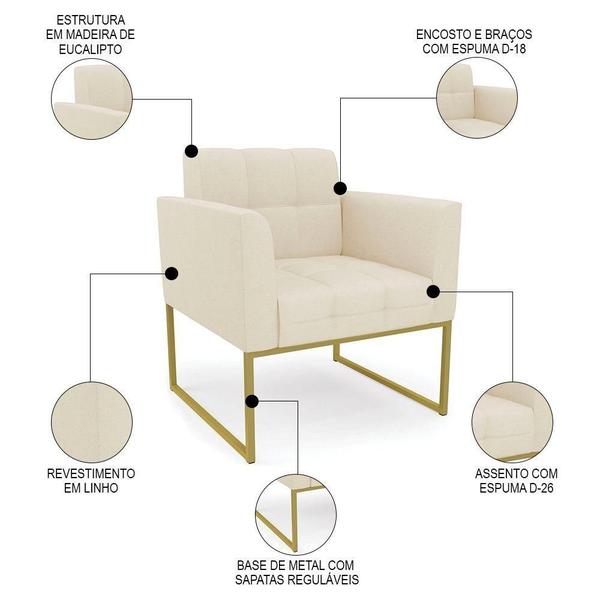 Imagem de Poltrona Decorativa Base Industrial Dourado Ana Linho Bege