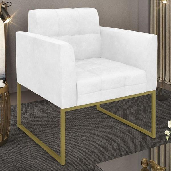 Imagem de Poltrona Decorativa Base Industrial Dourado Ana Sintético Pu Branco