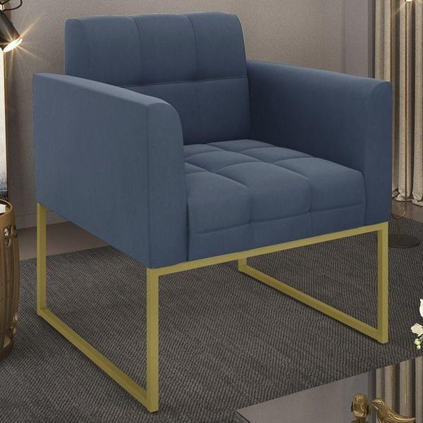 Imagem de Poltrona Decorativa Base Industrial Dourado Ana Suede Azul Marinho