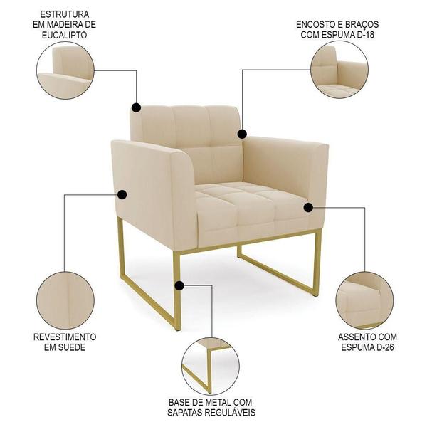 Imagem de Poltrona Decorativa Base Industrial Dourado Ana Suede Bege