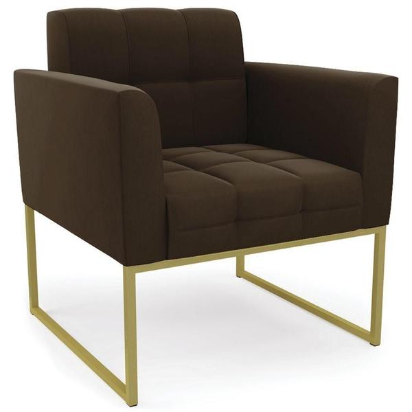 Imagem de Poltrona Decorativa Base Industrial Dourado Ana Suede Marrom