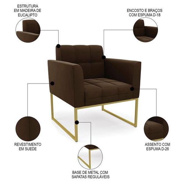 Imagem de Poltrona Decorativa Base Industrial Dourado Ana Suede Marrom