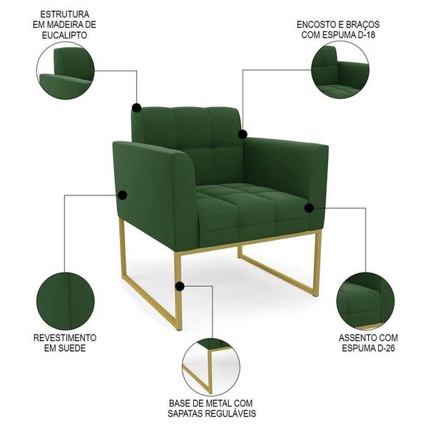 Imagem de Poltrona Decorativa Base Industrial Dourado Ana Suede Verde