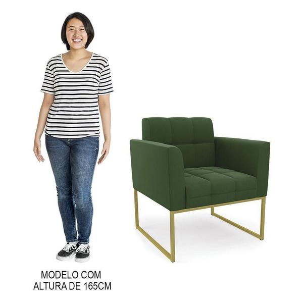 Imagem de Poltrona Decorativa Base Industrial Dourado Ana Suede Verde