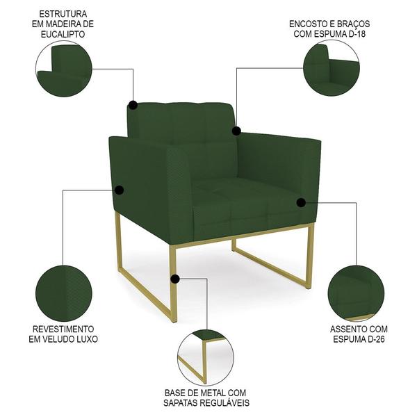 Imagem de Poltrona Decorativa Base Industrial Dourado Ana Veludo Luxo Verde - Ibiza