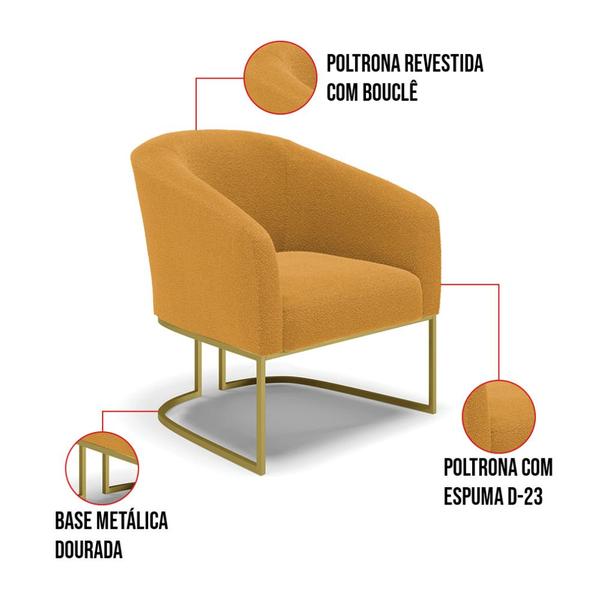 Imagem de Poltrona Decorativa Base Industrial Dourado Stella Bouclê D03 - D'Rossi