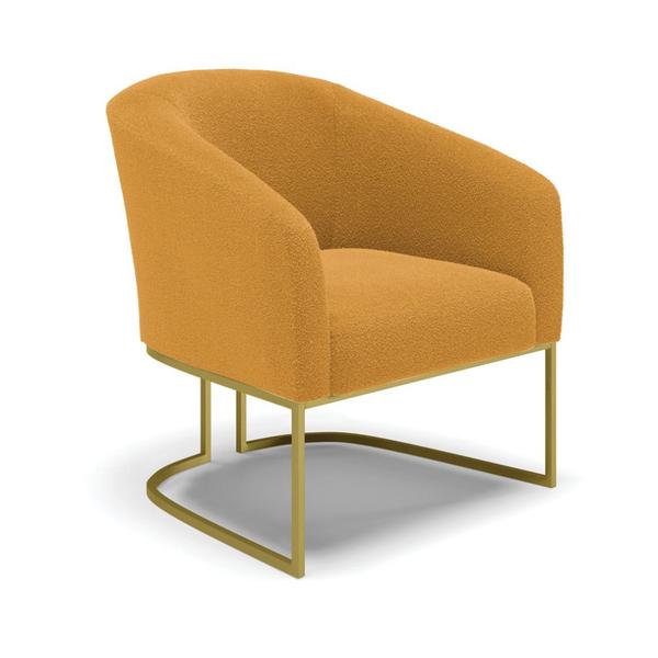 Imagem de Poltrona Decorativa Base Industrial Dourado Stella Bouclê Mostarda D03 - D'Rossi