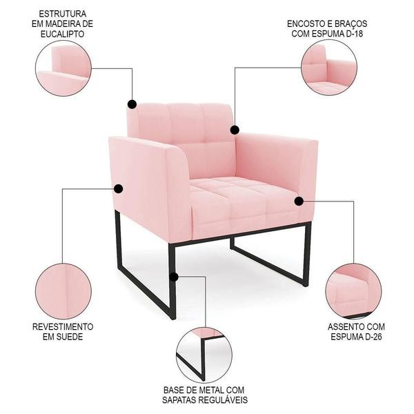 Imagem de Poltrona Decorativa Base Industrial Preto Ana Suede Rosa Bebê