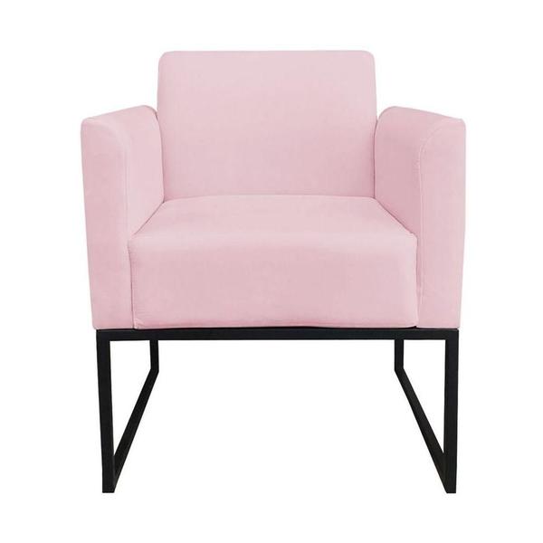 Imagem de Poltrona Decorativa Base Industrial Preto Maressa S19 Suede Rosa Bebê - Ibiza