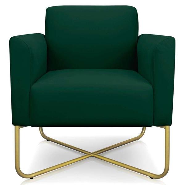 Imagem de Poltrona Decorativa Base Industrial X Dourada Maressa S23 Suede Verde