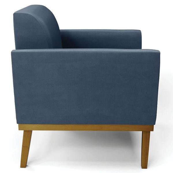 Imagem de Poltrona Decorativa Base Madeira Castanho Maressa Suede Azul Marinho