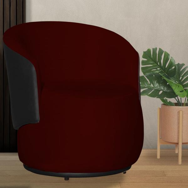 Imagem de Poltrona Decorativa Beatriz Suede Bordo Detalhe em Corano Preto - Belliv Decor