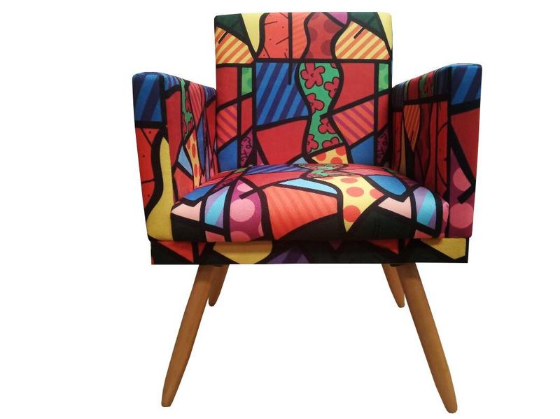 Imagem de Poltrona Decorativa Bia Suede Romero Brito Pés Madeira Ms Decor