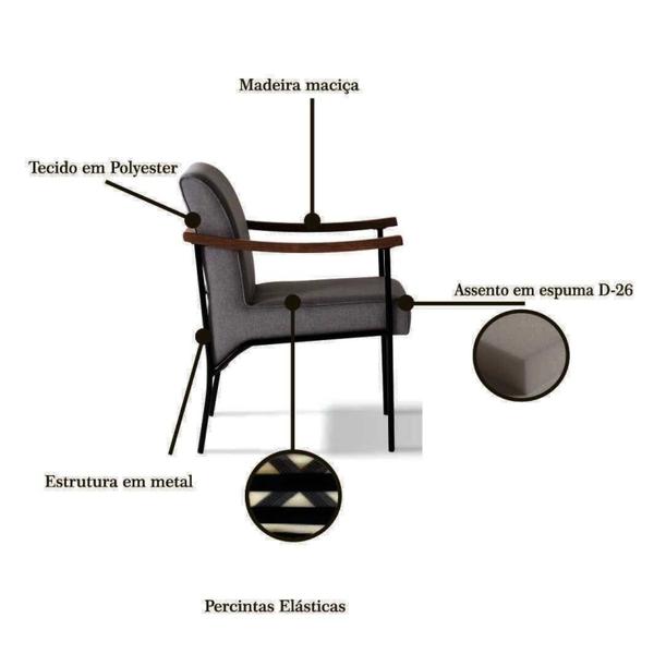 Imagem de Poltrona Decorativa Blur Tec 386 Poly Trama Cinza Claro G3 com Estrutura em Metal Preto e Aplique em Preto