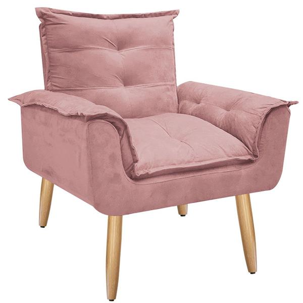 Imagem de Poltrona Decorativa Canoa Retrô Suede Rosa para Sala de Estar Luxo Escritório Quarto