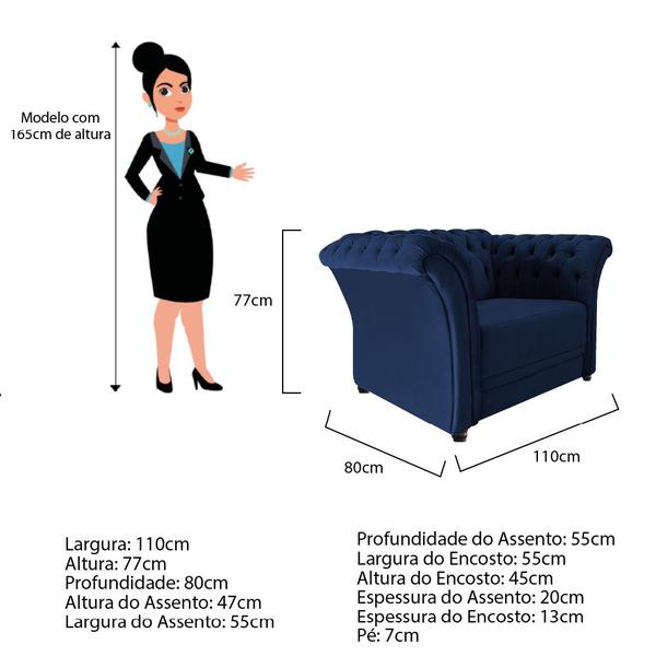 Imagem de Poltrona Decorativa Chesterfield Sofia Suede Azul Marinho - Doce Sonho Móveis