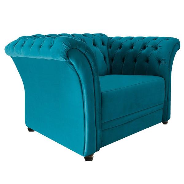 Imagem de Poltrona Decorativa Chesterfield Sofia Suede Azul Turquesa - ADJ Decor