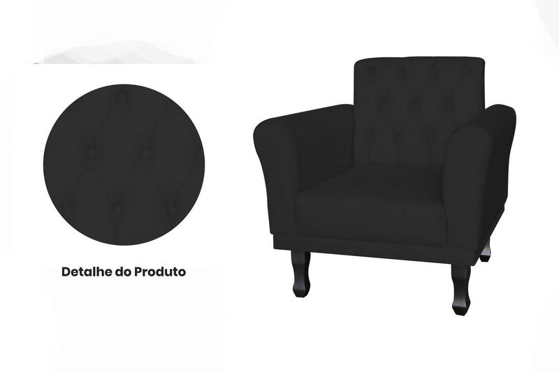 Imagem de Poltrona Decorativa Classic Couro Preto Pés Madeira Mz Decor