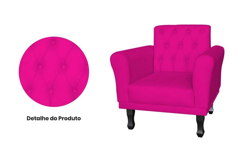 Imagem de Poltrona Decorativa Classic Couro Rosa Pink Pés Madeira Mz Decor