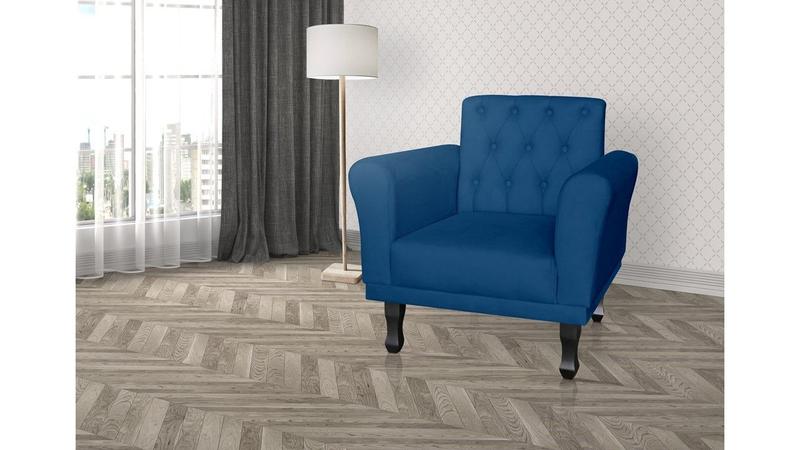 Imagem de Poltrona Decorativa Classic Suede Azul Marinho Pés Madeira Mz Decor