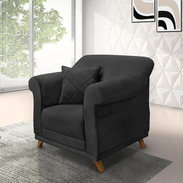 Imagem de Poltrona Decorativa com 1 Almofada Armstrong Veludo Preto G63 - Gran Belo