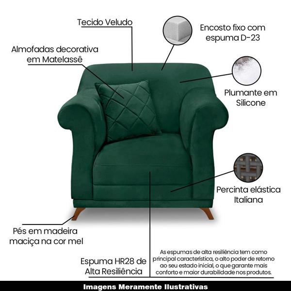 Imagem de Poltrona Decorativa com 1 Almofada Armstrong Veludo Verde Floresta G63 - Gran Belo