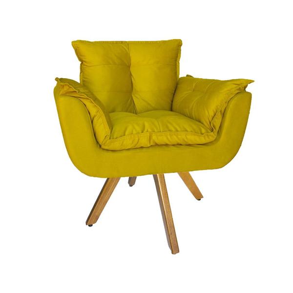 Imagem de Poltrona Decorativa Com Base Giratória De Madeira Consultório Opala Suede Amarelo - DL Decor