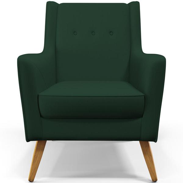 Imagem de Poltrona Decorativa com Pés de Madeira Taroba D02 Veludo Verde Musgo C-303 - Lyam Decor