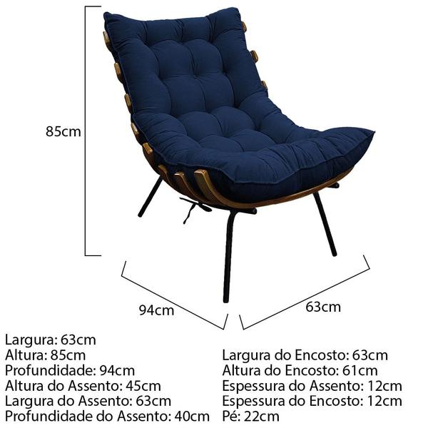 Imagem de Poltrona Decorativa Costela Base Fixa Suede Azul Marinho - Amarena Móveis