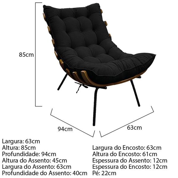 Imagem de Poltrona Decorativa Costela Base Fixa Suede Preto - Amarena Móveis